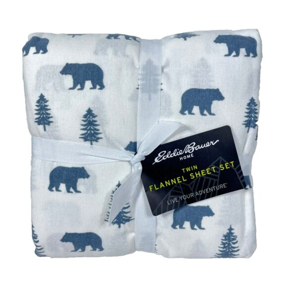 Eddie Bauer Twin Flannel Sheet Set Bears & Trees Print - Picture 1 of 8